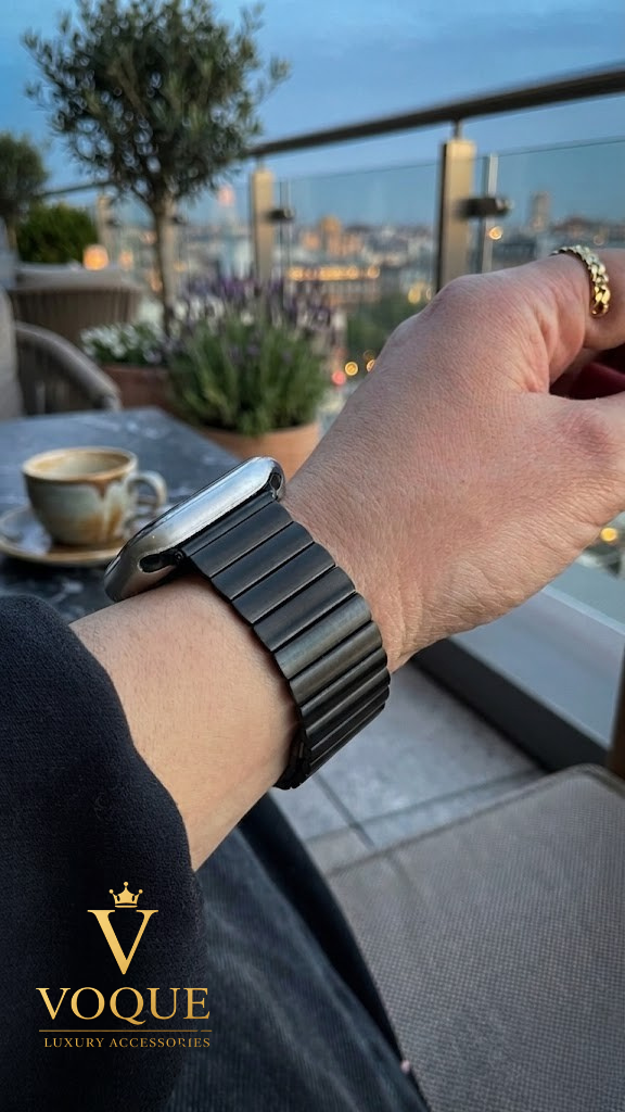 Baklalı Çelik Apple Watch Kordonu - Siyah
