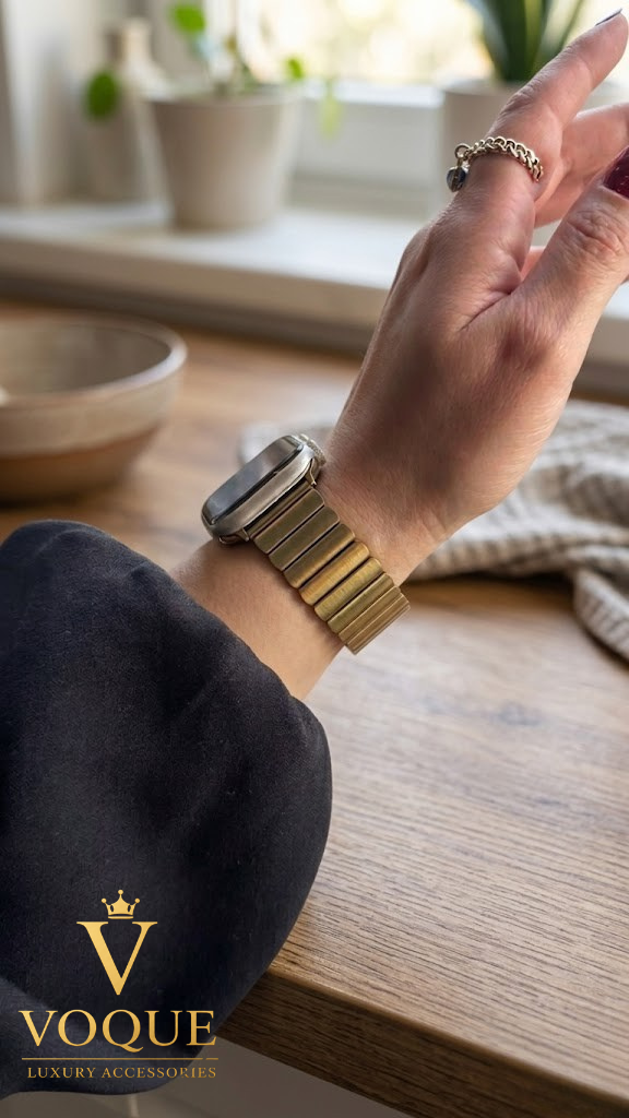 Baklalı Çelik Apple Watch Kordonu - Gold