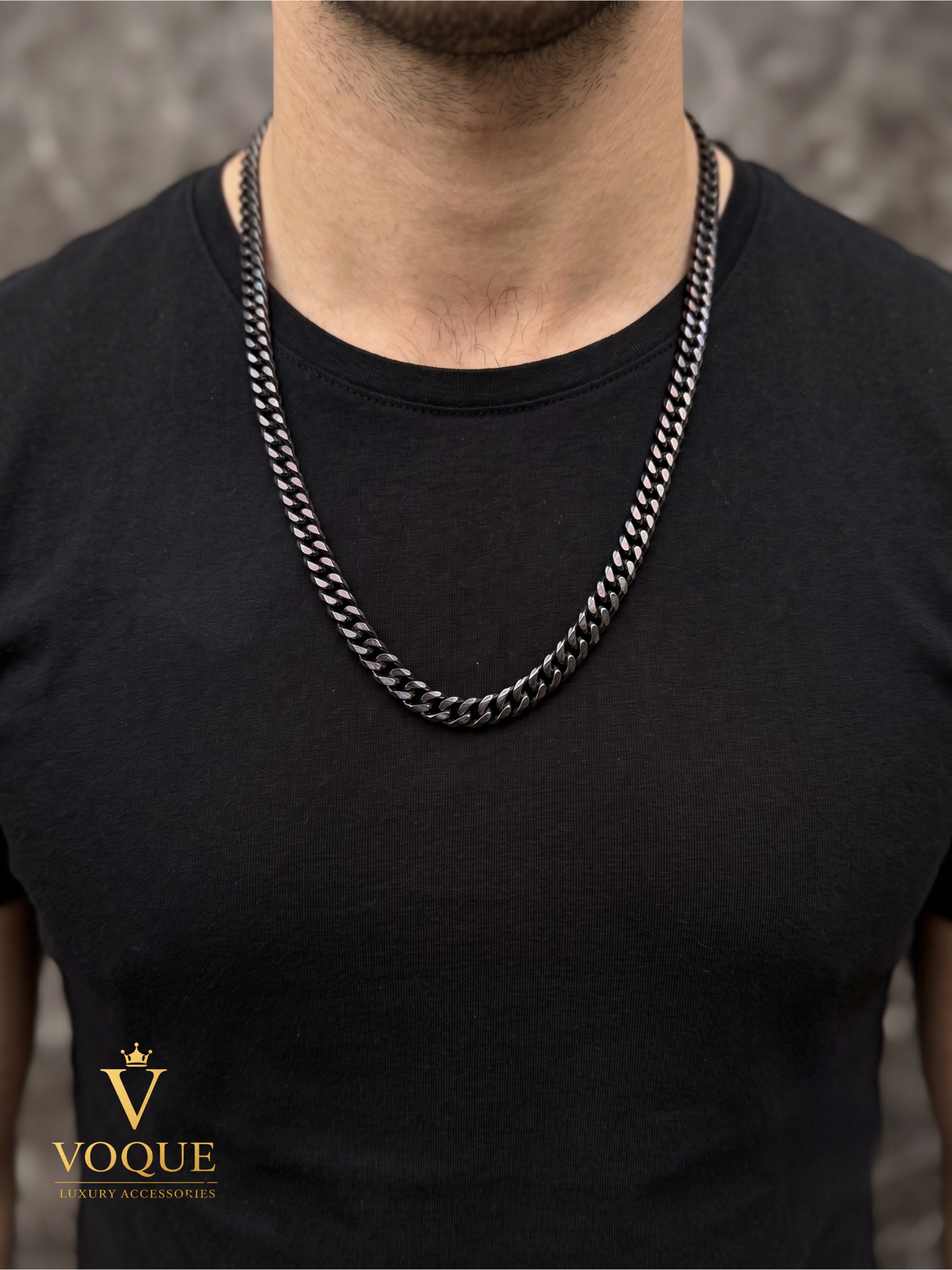 Siyah Paslanmaz Çelik Gurmet Zincir Erkek Kolye