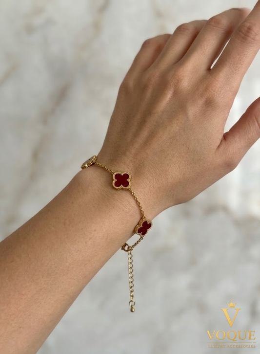 Gold Zincirli Üçlü Yonca Bileklik