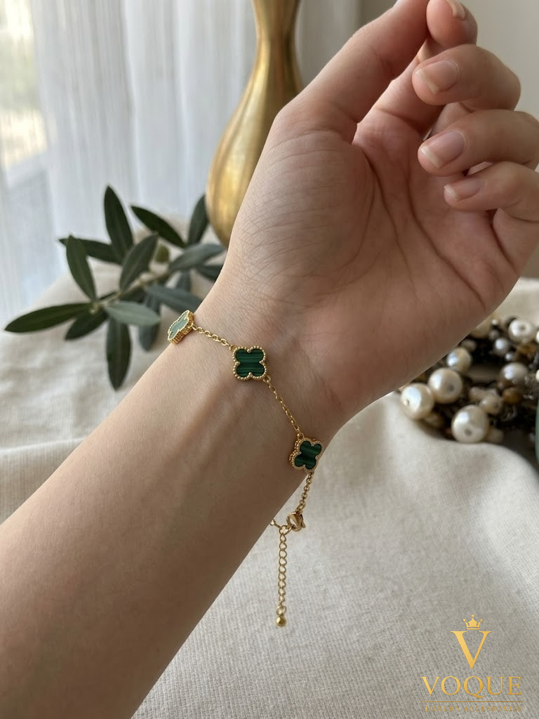 Gold Zincirli Üçlü Yonca Bileklik