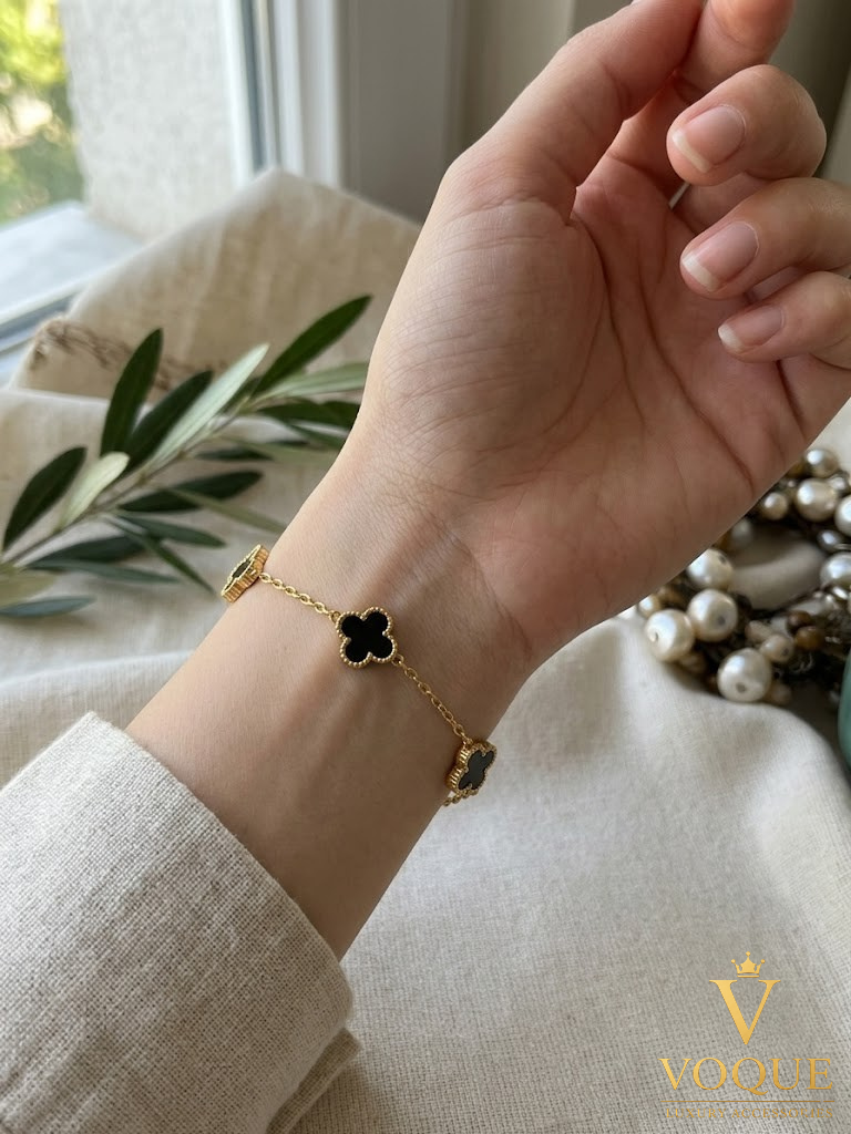 Gold Zincirli Üçlü Yonca Bileklik