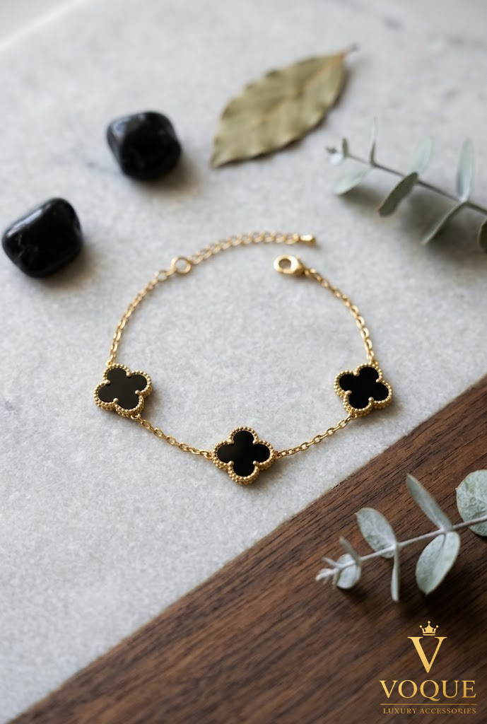 Gold Zincirli Üçlü Yonca Bileklik